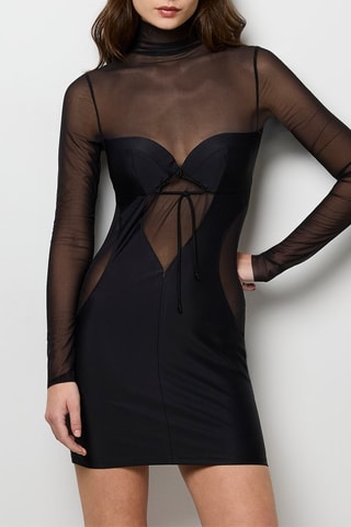 Vestido justo bi-matéria - Preto