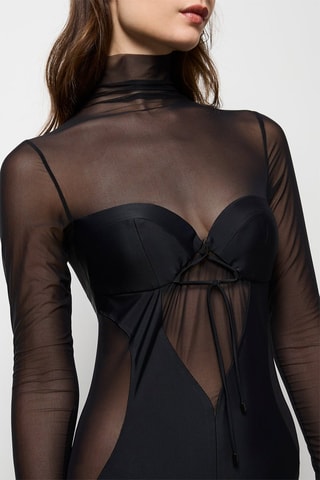 Vestido justo bi-matéria - Preto