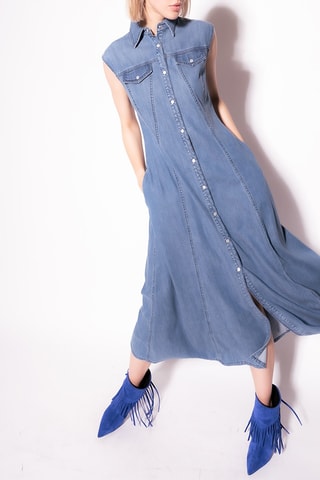 Vestido-camisa de ganga - Azul