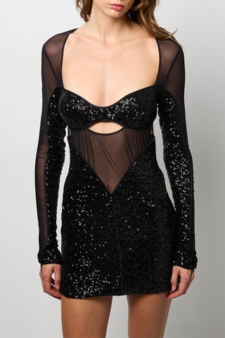 Vestido justo bi-matéria - Preto