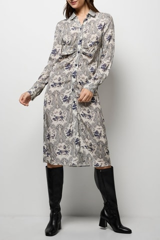 Vestido-camisa - Bege e azul-marinho