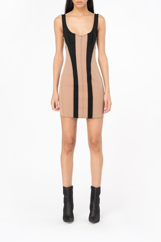Vestido justo - Nude e preto