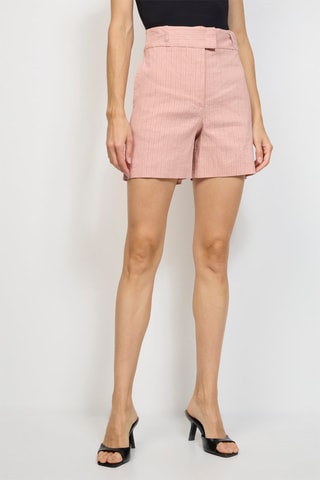 Calções em linho cintura subida - Rosa-maquilhagem