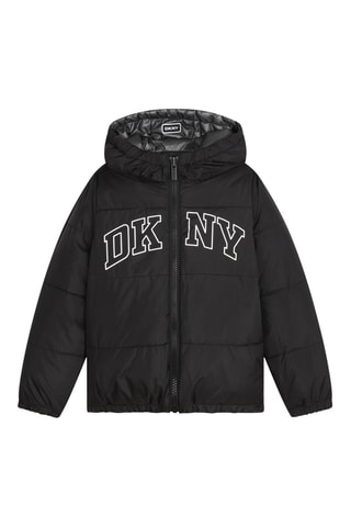 Dubbelzijdige gewatteerde jas met capuchon - Zwart - DKNY