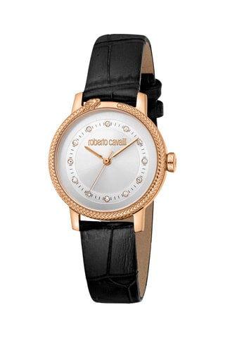 Leren Quartz Horloge - Zwart en Roségoudkleurig