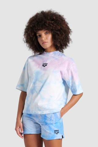 T-shirt de plage tie and dye - Blanc et bleu clair
