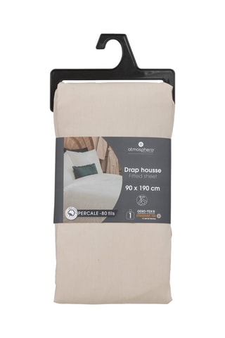 Drap-housse en percale de coton 80 fils/cm² - Beige