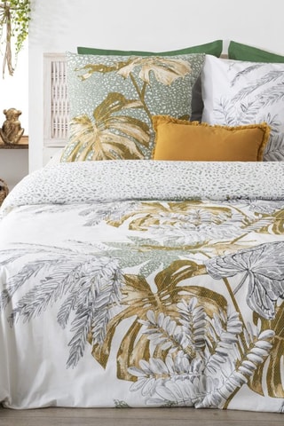 Parure de couette en coton 115 g/m²  en coton 115 g/m² Monstera - Blanc et vert