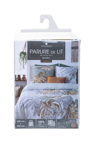 Parure de couette en coton 115 g/m²  en coton 115 g/m² Monstera - Blanc et vert