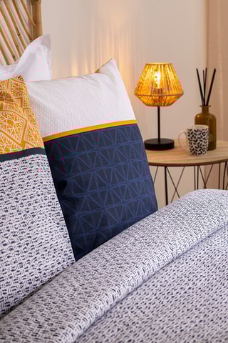 Parure de couette en coton 57 fils/cm² Etnik - Bleu marine et blanc