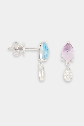 Boucles d'oreilles Elise - Or blanc, diamants, améthyste et topaze
