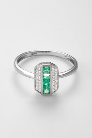 Bague Katell Or blanc, diamants et émeraudes