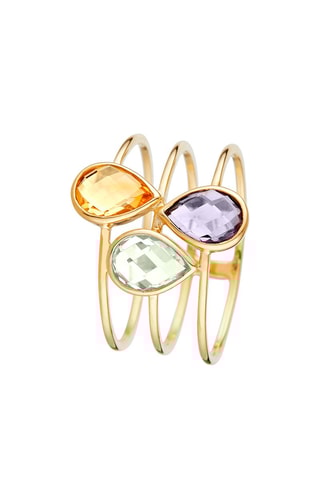 Bague Trio douceur   Or jaune, améthyste, citrine et topaze