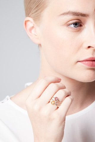 Bague Trio douceur   Or jaune, améthyste, citrine et topaze