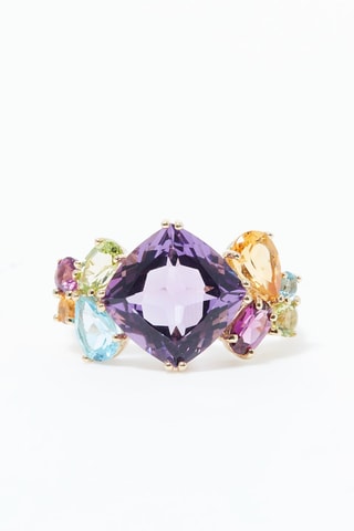 Bague Color mixte - 
Or jaune, améthyste, citrines, péridots, rhodolites et topazes
