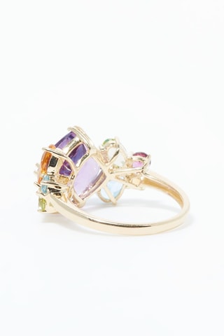 Bague Color mixte - 
Or jaune, améthyste, citrines, péridots, rhodolites et topazes