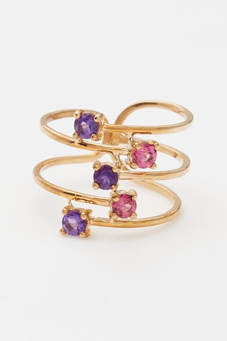 Bague Brise d'été Or jaune, améthystes et topazes
