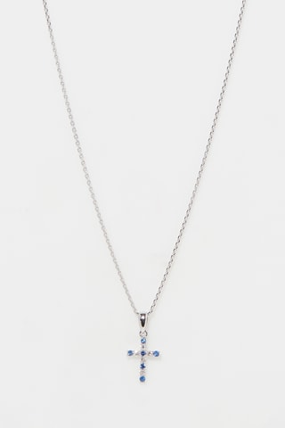 Pendentif Croix bleue - Or blanc, diamants et saphirs