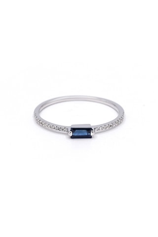 Bague - Or blanc, diamants et saphir