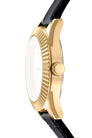 Montre à quartz en cuir - Noir et doré rose