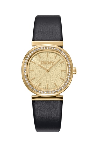 Montre à quartz en cuir - Noir et doré