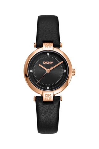 Montre à quartz en cuir - Noir et doré rose