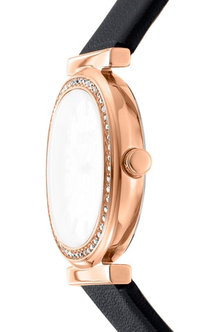 Montre à quartz en cuir - Noir et doré rose