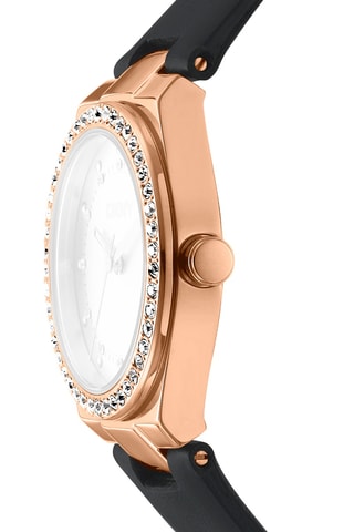 Montre à quartz en cuir - Noir et doré rose