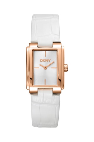 Montre à quartz en cuir - Blanc et doré rose