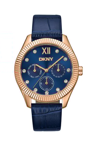 Montre à quartz en cuir - Bleu marine et doré rose