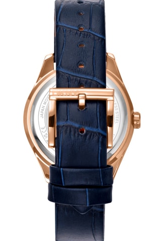 Montre à quartz en cuir - Bleu marine et doré rose