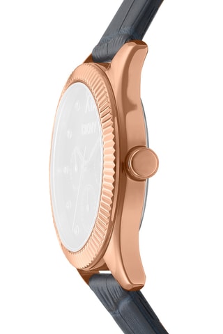 Montre à quartz en cuir - Bleu marine et doré rose