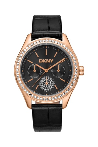 Montre à quartz en cuir - Noir et doré rose