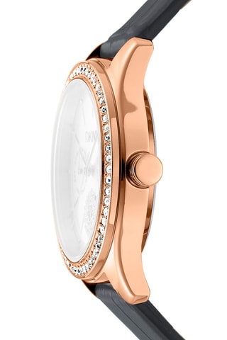 Montre à quartz en cuir - Noir et doré rose