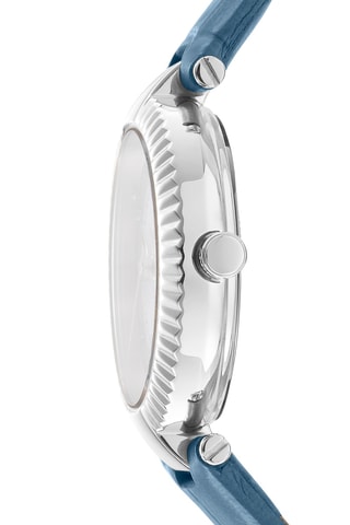 Montre à quartz en cuir - Bleu  et argenté