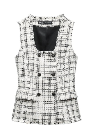 Veste sans manches en tweed - Blanc et noir