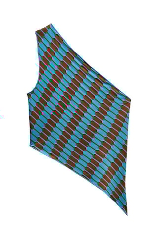 Top asymétrique - Turquoise et marron
