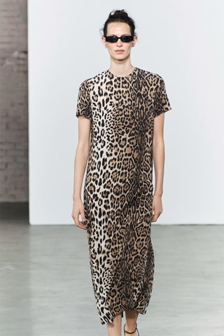 Robe midi - Beige et noir