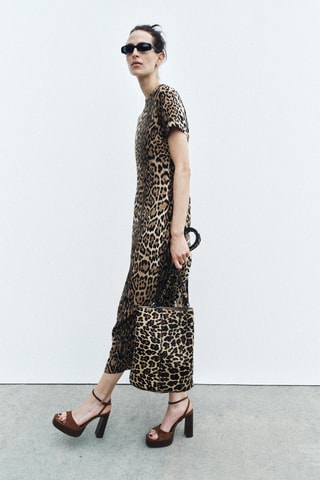 Robe midi - Beige et noir