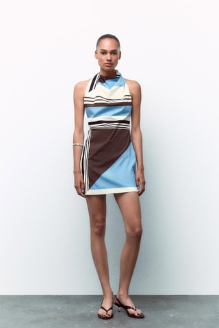 Robe trapèze - Bleu clair et blanc