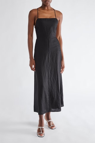 Robe midi en lin - Noir