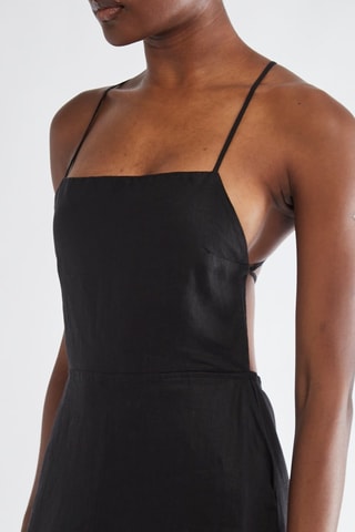Robe midi en lin - Noir