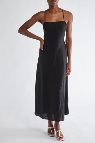 Robe midi en lin - Noir