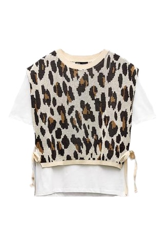 T-shirt trompe-l’œil - Blanc et marron clair