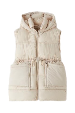 Doudoune à capuche sans manches - Beige