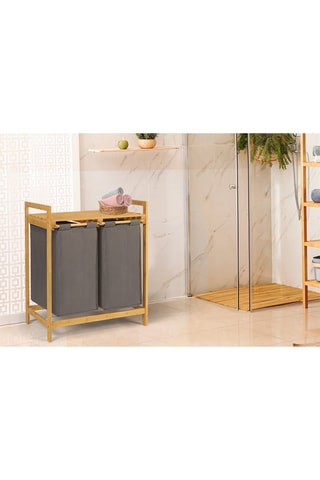 Bac à linge double en bambou Maya - 64 x 33 x 73 cm