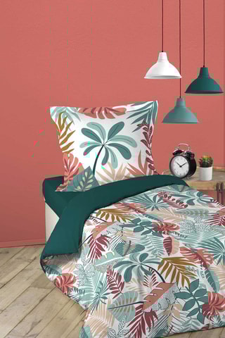 Parure de couette en coton 42 fils/cm² Jacala - Blanc et vert céladon