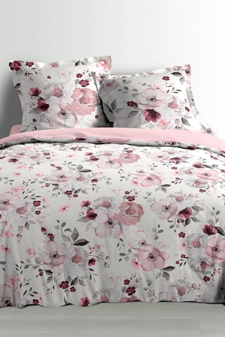 Parure de couette en percale de coton 78 fils/cm² Velvet Flower - Blanc et rose