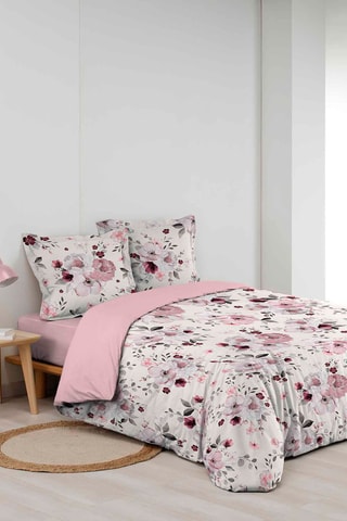 Parure de couette en percale de coton 78 fils/cm² Velvet Flower - Blanc et rose