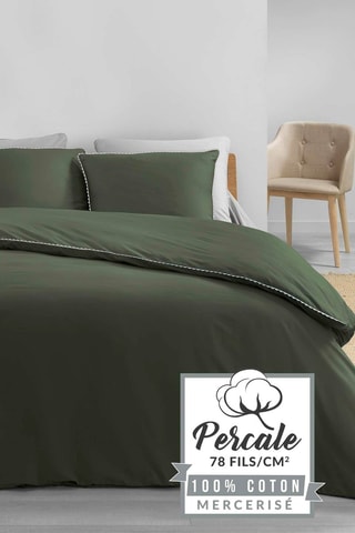 Parure de couette en percale de coton 78 fils/cm² Loumea - Kaki